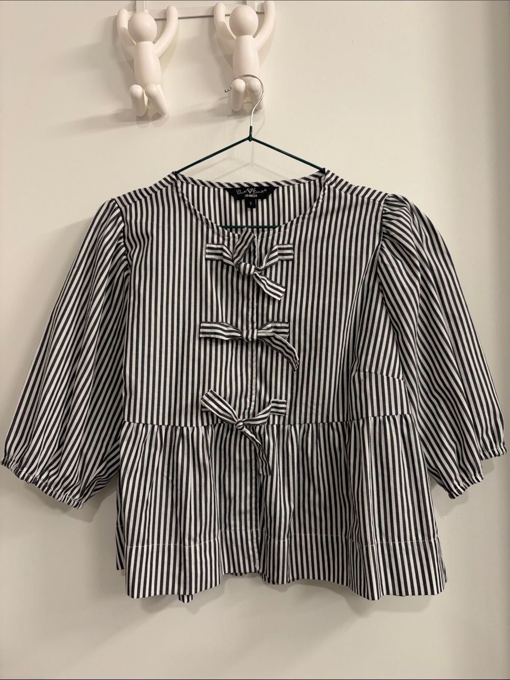 NWOT Velvet Heart - Blue and White Striped Bow-Front Peplum Blouse